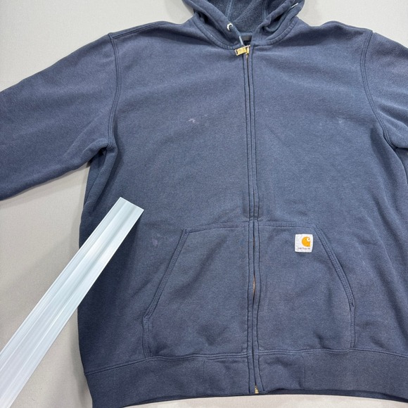 Carhartt Hoodie Mens XL Navy Blue Zip Up Fleece Loose Fit Heavyweight Sweatshirt - Picture 9 of 9